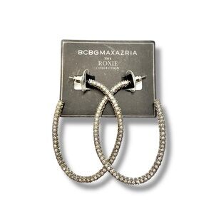 BCBGMAXAZRIA The Roxie Silver Rhinestone Oval Hoop Earrings NWT